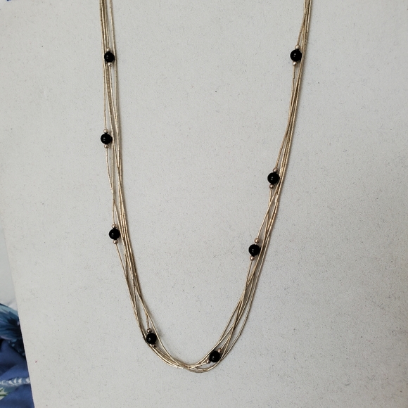 Liquid Silver Onyx Beads Necklace Sterling 18" - Picture 15 of 16